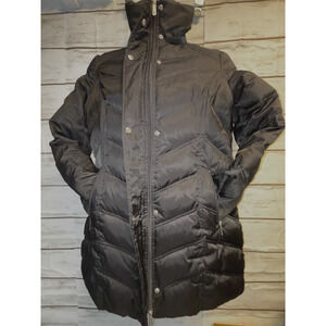 Size L Womens Black Kenneth Cole Down Filled Puffer Coat Pockets No Hood 32" Lng